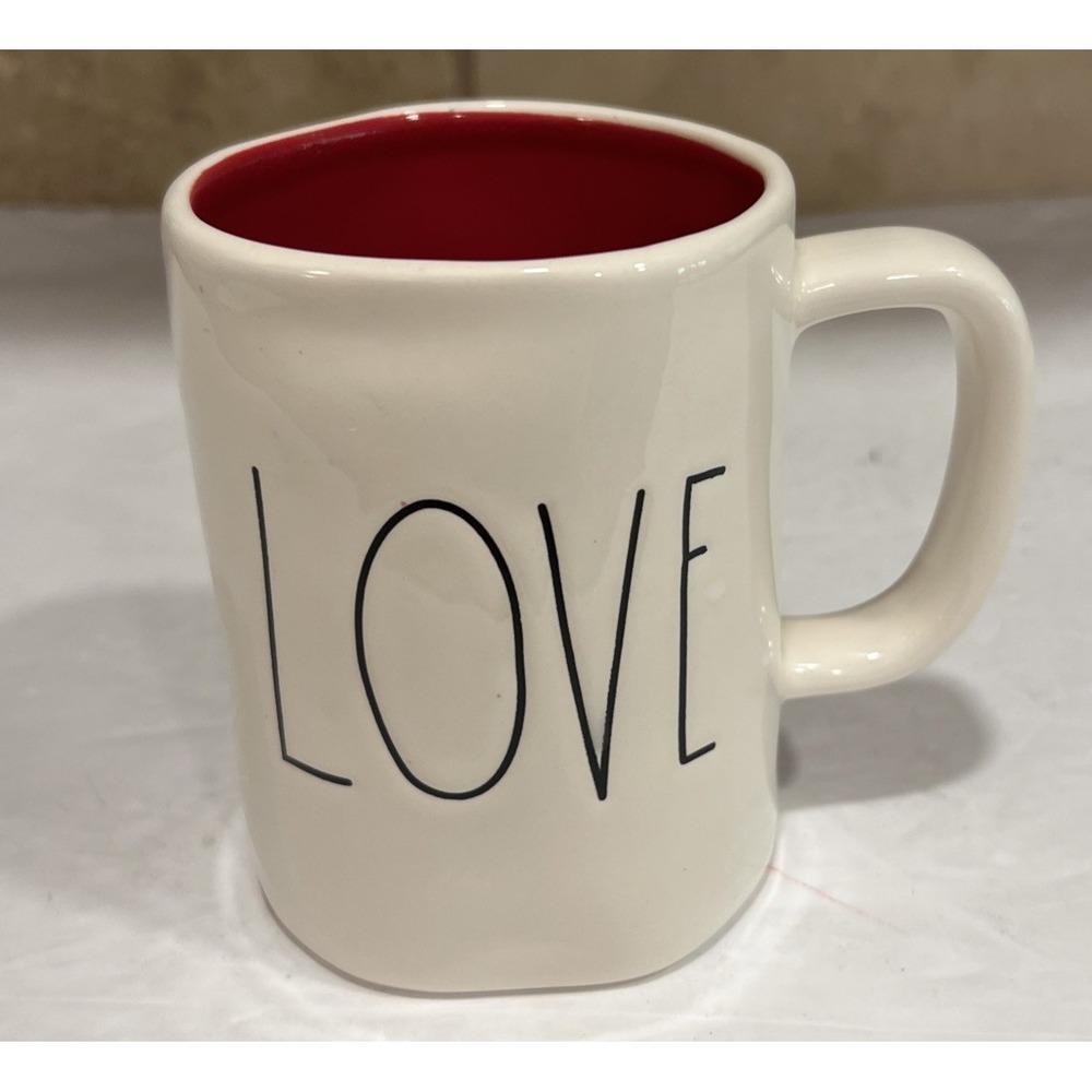 Rae Dunn M Stamp Magenta Love You Double Sided Mug Red Interior First Edition